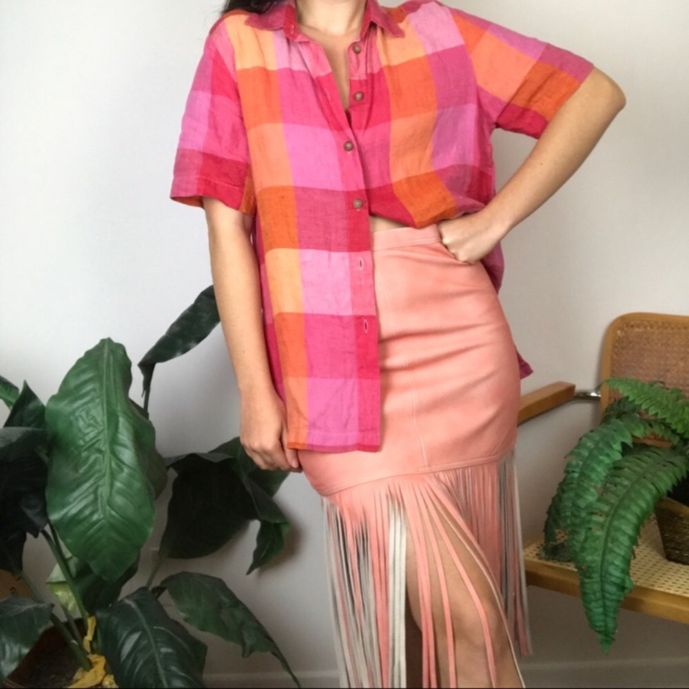 Vintage linen color block madras top